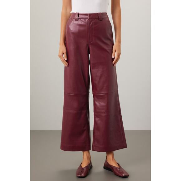 Joe's Jeans Pants - Joe's Jeans Mia Pants Burgundy Faux Vegan Leather Crop High Rise Wide Leg Sz 27